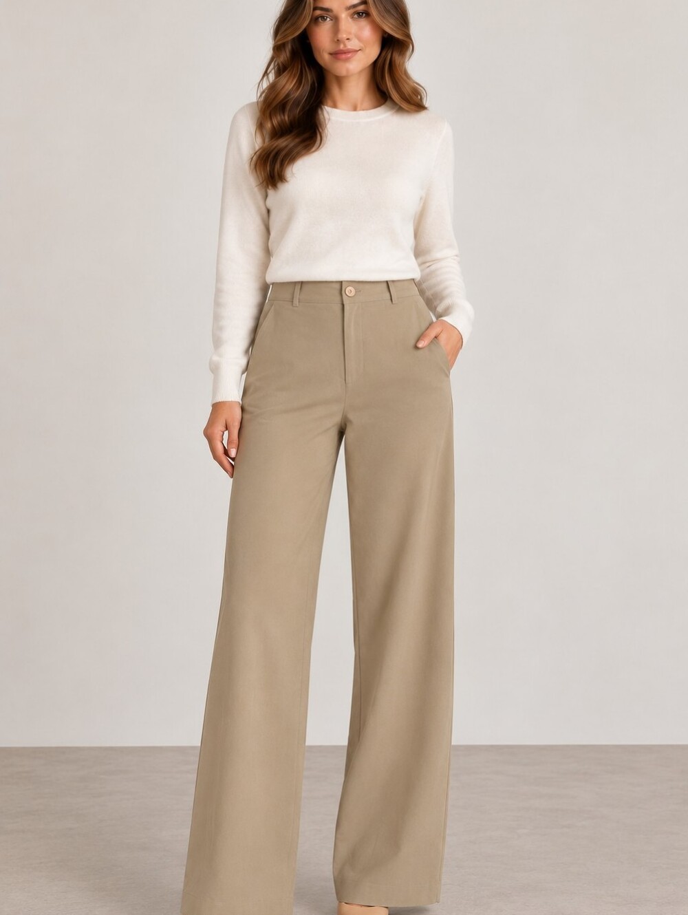 NWT High-Waist Wide-Leg Women’s Pants in Taupe